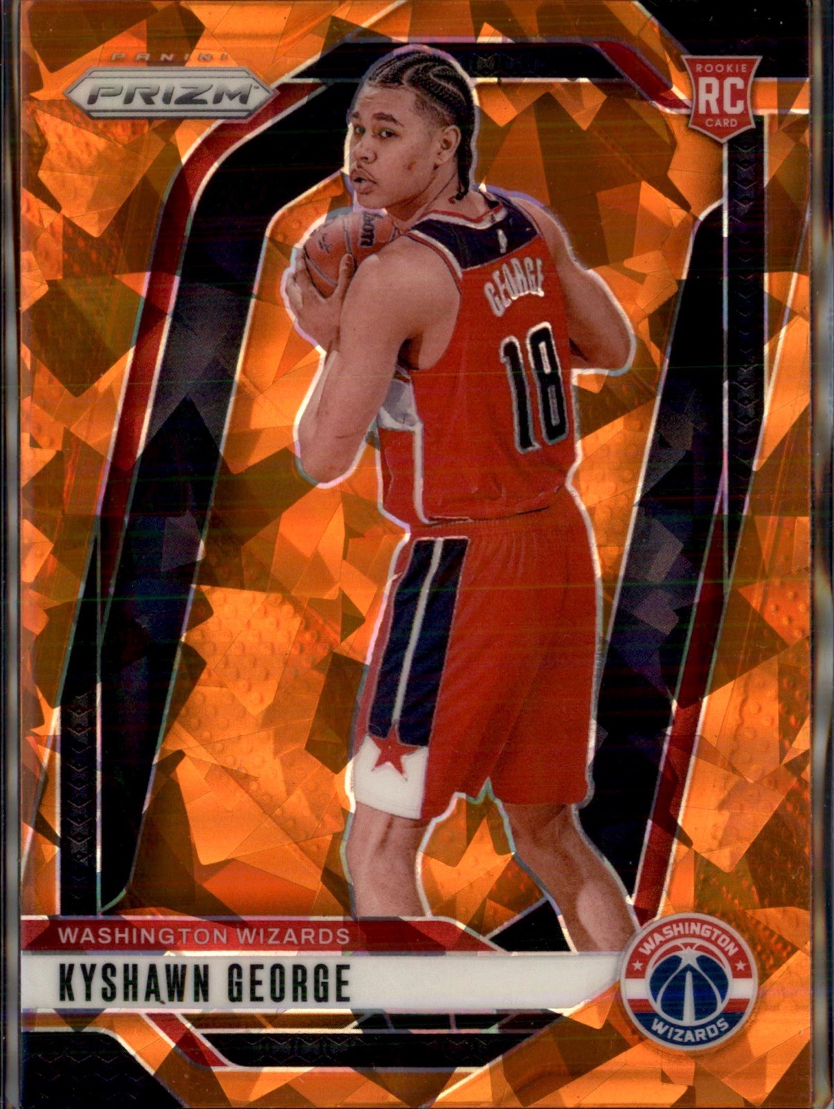 2024-25 Panini Prizm Kyshawn George Orange Cracked Ice Prizm Rookie #257 Wizards