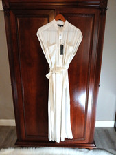 NWT Banana Republic Women's Size M Ivory Midi Dress w/Side Slits Pockets & Belt