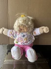 CABBAGE PATCH KID DOLL BLONDE HAIR BANANA CLIP PINK & WHITE OUTFIT 1986 VTG