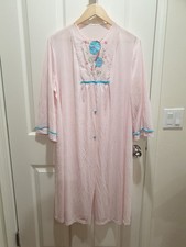 VTG Sears Nightgown Robe, Pink w/ Blue Trim  Floral Embroidery No Tags Read