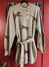 Entro Women's Tan Brown Leopard Print Long Sleeve Belted Sweater Dress Size M