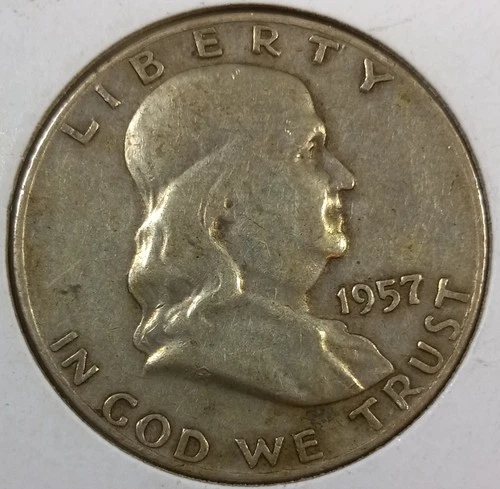 1957-D Franklin 90% Silver Half Dollar (Very Fine Details)