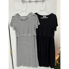 Lot of 2 Maternity Nursing Dress Black and White Size Small Quince Bearsland