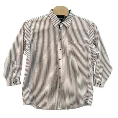 Paul Fredrick Mens Striped Dress Shirt White Brown Green Trim 17.5 x 33  Trim Fit | eBay