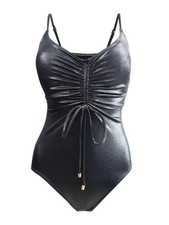 Vince Camuto Women's Cinch-Front One-Piece Swimsuit 10, Gunmetal 