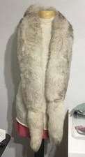Long Fox Fur Scarf Boa Stole W/Tails Off White W/Brown Tips 80  Gorgeous