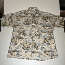 Pierre Cardin Shirt men s size large cotton button up Hawaiian blue Fish