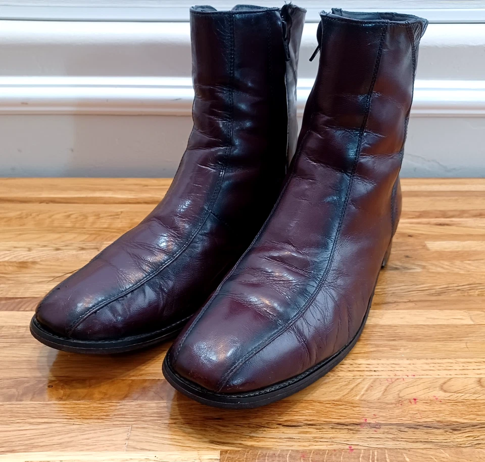 Botas Florsheim Para Hombre Talla 10 D Duke Cuero Borgoña Cremallera Lateral Punta Bicicleta 11087-05 Foto 2 de 4