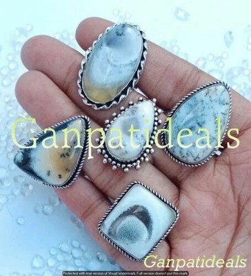 Dendrite Opal Gemstone Rings 5pcs Wholesale Lots 925 Silver Plated Jewelry