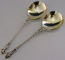 RARE VICTORIAN STERLING SIVER FIGURAL SERVING SPOONS 1895 ANTIQUE