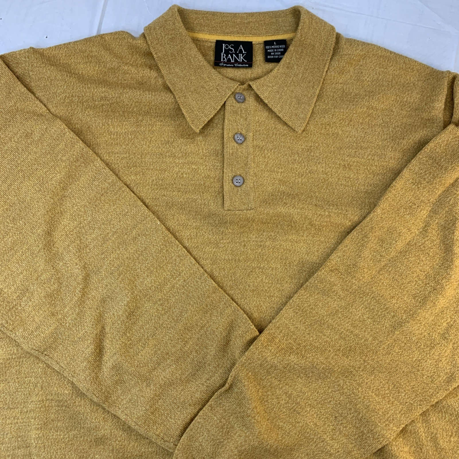 Jos A Bank Mens 100% Merino Wool 1/4 Button Knit Sweater Size L Pullover Preppy