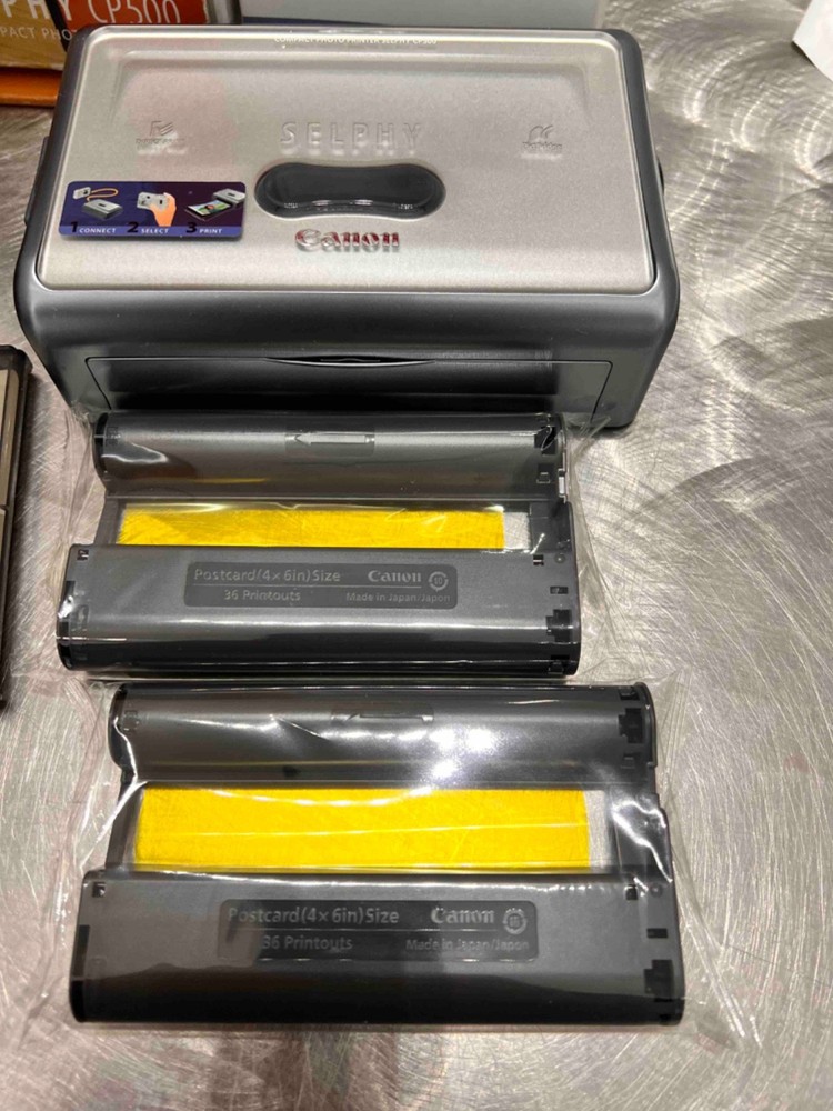 Complete set photo printer Canon Selphy CP500, paper, ink, power adaptor