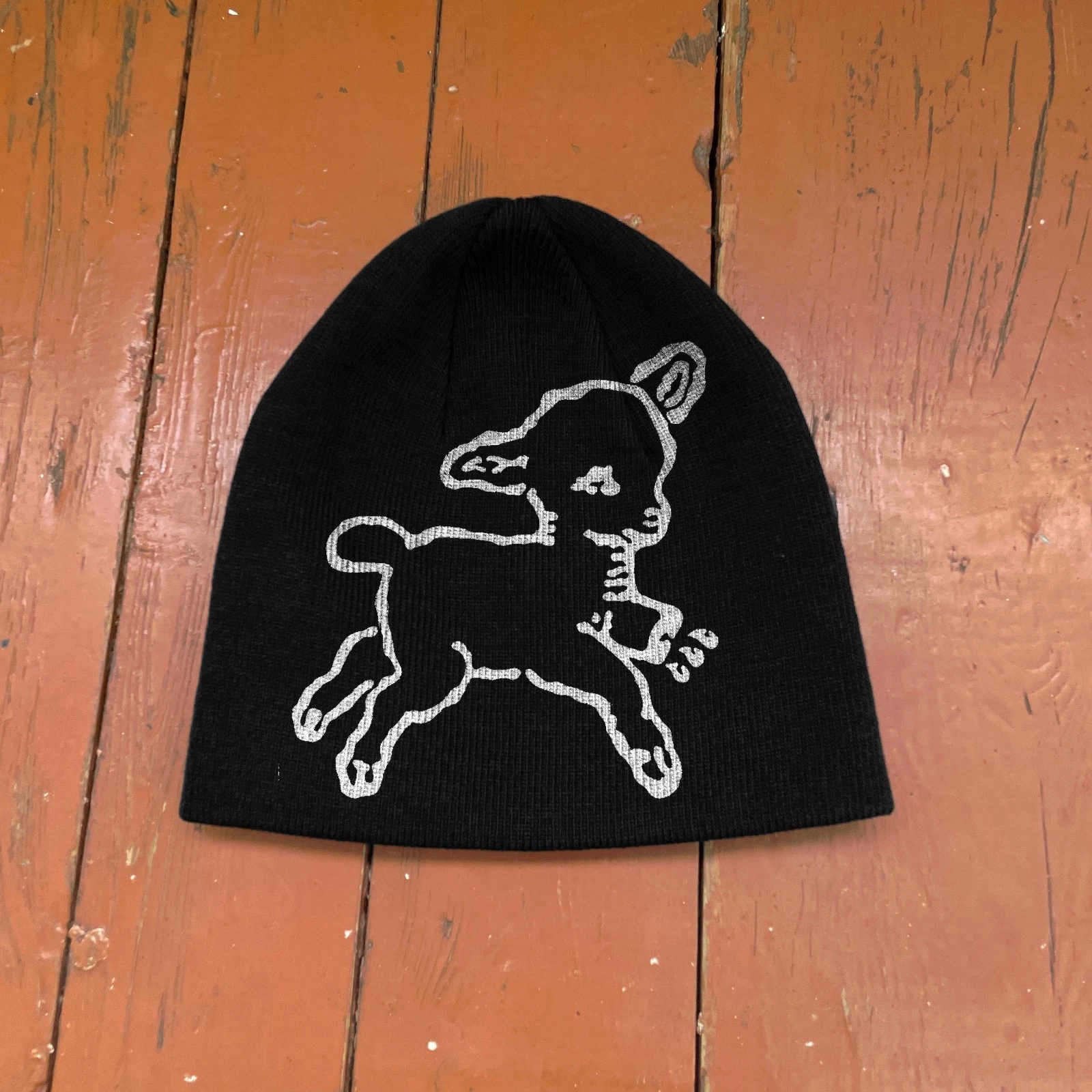 Cute Lamb Beanie Hat – Vintage Retro Cottagecore Alt Grunge Black Beanie