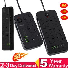 Extension Lead 2 4 6 Gang Way Plug Sockets 2/3/5M Cable Electric Mains Power UK
