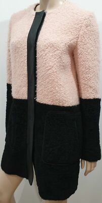 DROMe Rosa & Schwarz Wolle Rundhals Lederbesatz Freizeit Winter Jacke Mantel M