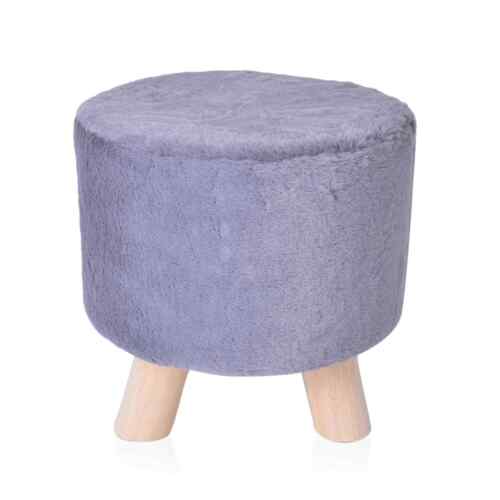 Gray Faux Fur Round Ottoman Vanity Stool Wooden Step Stool Home Office Decor - Picture 1 of 12