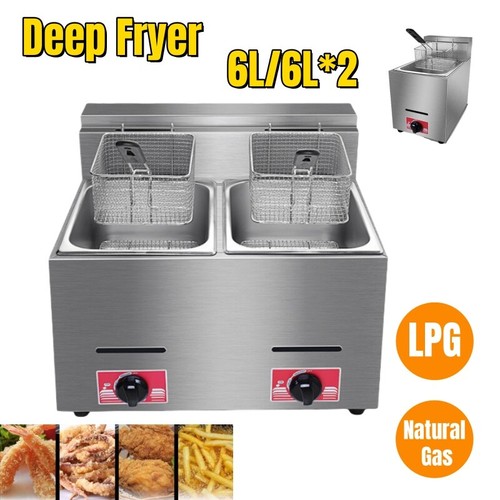 LPG Natural Gas 6L Commercial Single/Double Tank Gas Fryer Catering Frying Tool - Picture 18 of 20