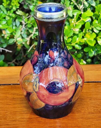 Antique Signed William Moorcroft Pomegranate Vase 372 Britannia Silver Plated - Picture 2 of 12