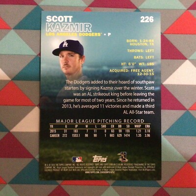 SCOTT KAZMIR #226 Dodgers 2016 Topps Stadium Club 5X7 Gold Version
