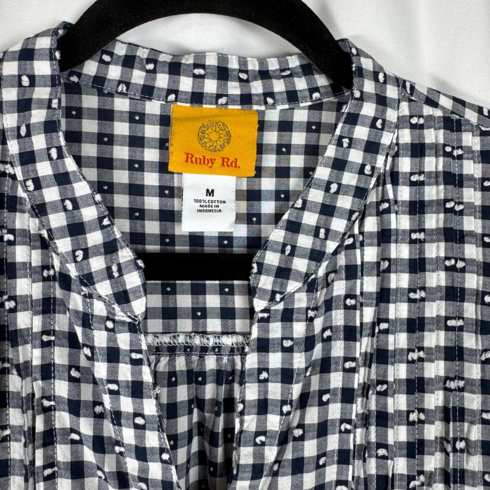 Ruby Rd Blue White Gingham Cotton Top Button Up P… - image 5