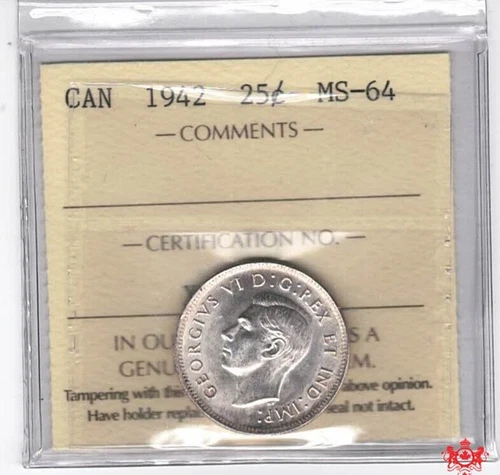 1942 Canada 25 Cents — photo from the most recent tracked eBay sale