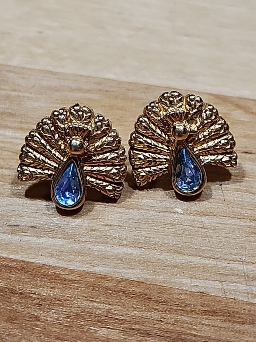 Gorgeous Estate Blue AB Rhinestone Peacock Vintage Earrings ¿
