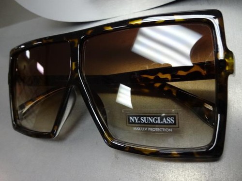 OVERSIZE VINTAGE RETRO SHIELD Style Party SUNGLASSES Large Square Tortoise Frame - Picture 6 of 7