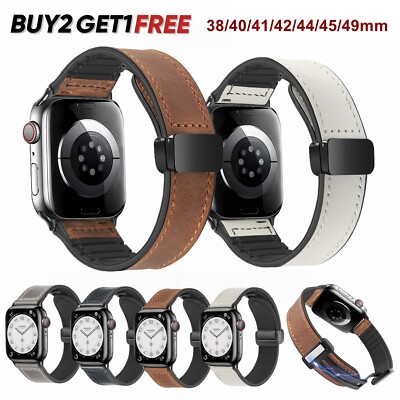 Magnetic Leather Band For Apple Watch Series 10 9 8 7 6 5 4 SE 42/44/45/46/49mm