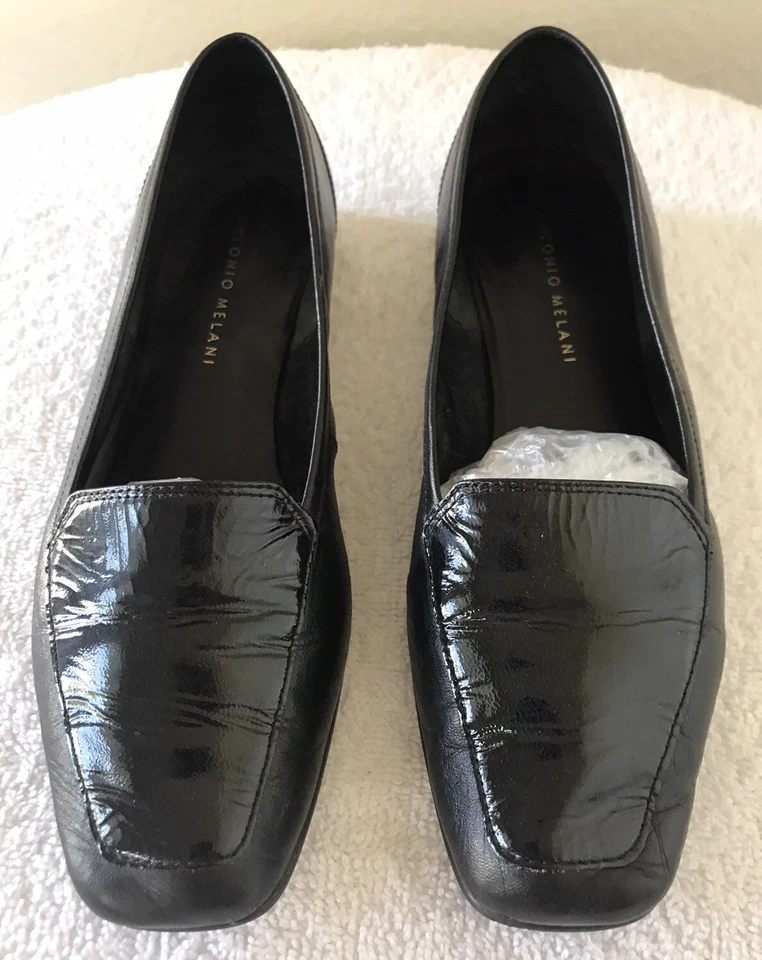 Mocasines planos de charol y cuero negros Antonio Melani para mujer 7,5 M Foto 3 de 4