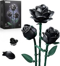 Black Roses Flower Building Set - 3Pack, Artificial Flowers Botanical Collection