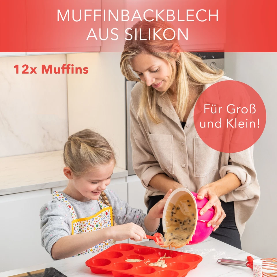 AVANA Muffinblech aus Silikon BPA-Frei Muffinförmchen Backform Muffinform - Rot - Bild 2 von 4