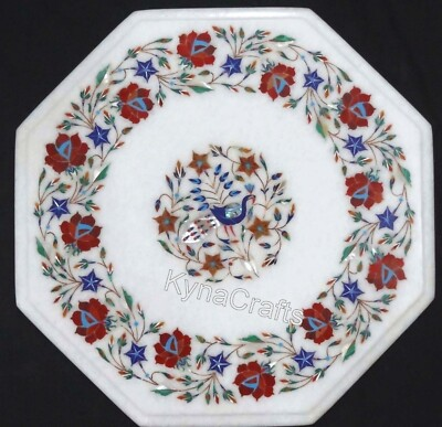 #ad Octagon White Marble Coffee Table Top Floral Pattern Inlay Work Patio Side Table $314.45