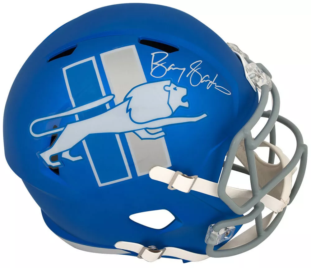 Barry Sanders Signed Lions 2023 On Field Alt Blue Riddell F S Rep