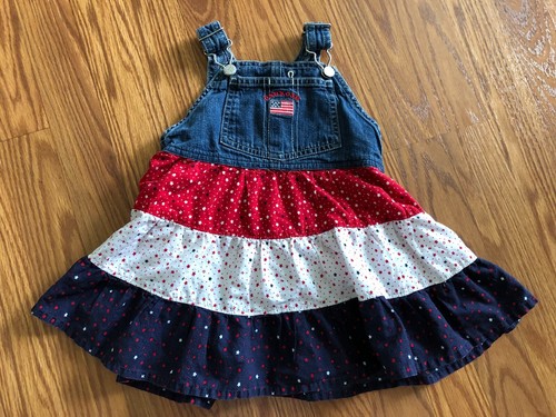 OshKosh B'Gosh Vestbak Overall Jumper Dress Patriotic Red White Blue size 18 Mo. - Picture 2 of 5