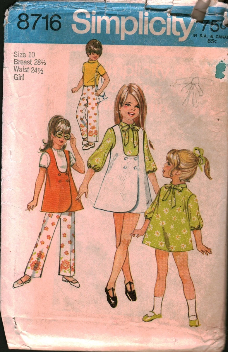 8716 Vintage Simplicity Sewing Pattern Girls Jumper Tunic Dress Pants 1970s OOP