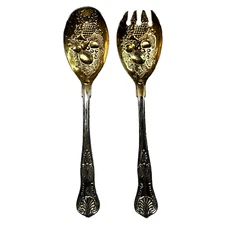 Set Two pieces Flatware Salad pasta FORK AND SERVING SPOON tropical Theme 8.5"