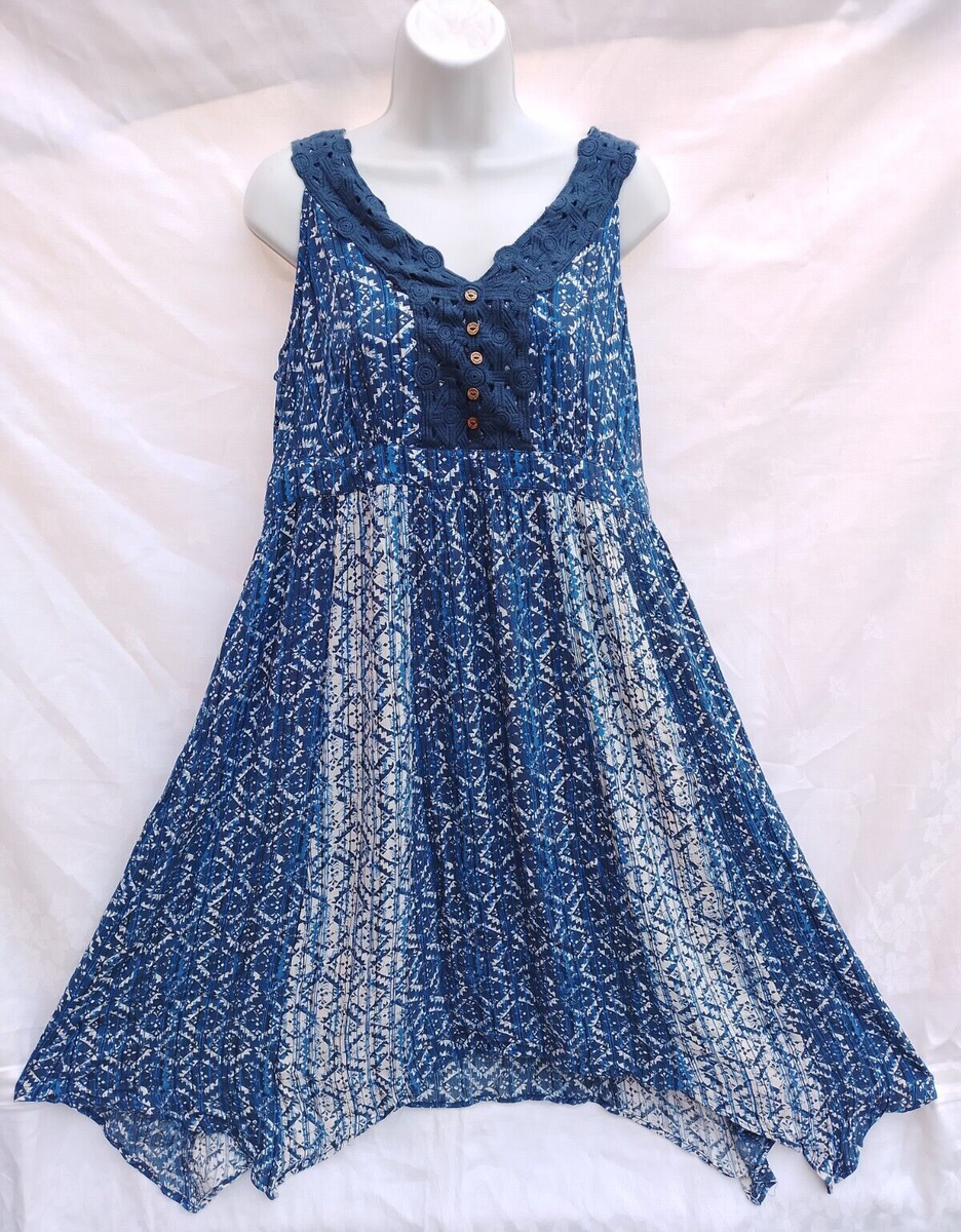 Women's Mantaray Blue White Stripy Midi Sleeveless Summer Dress Size 14