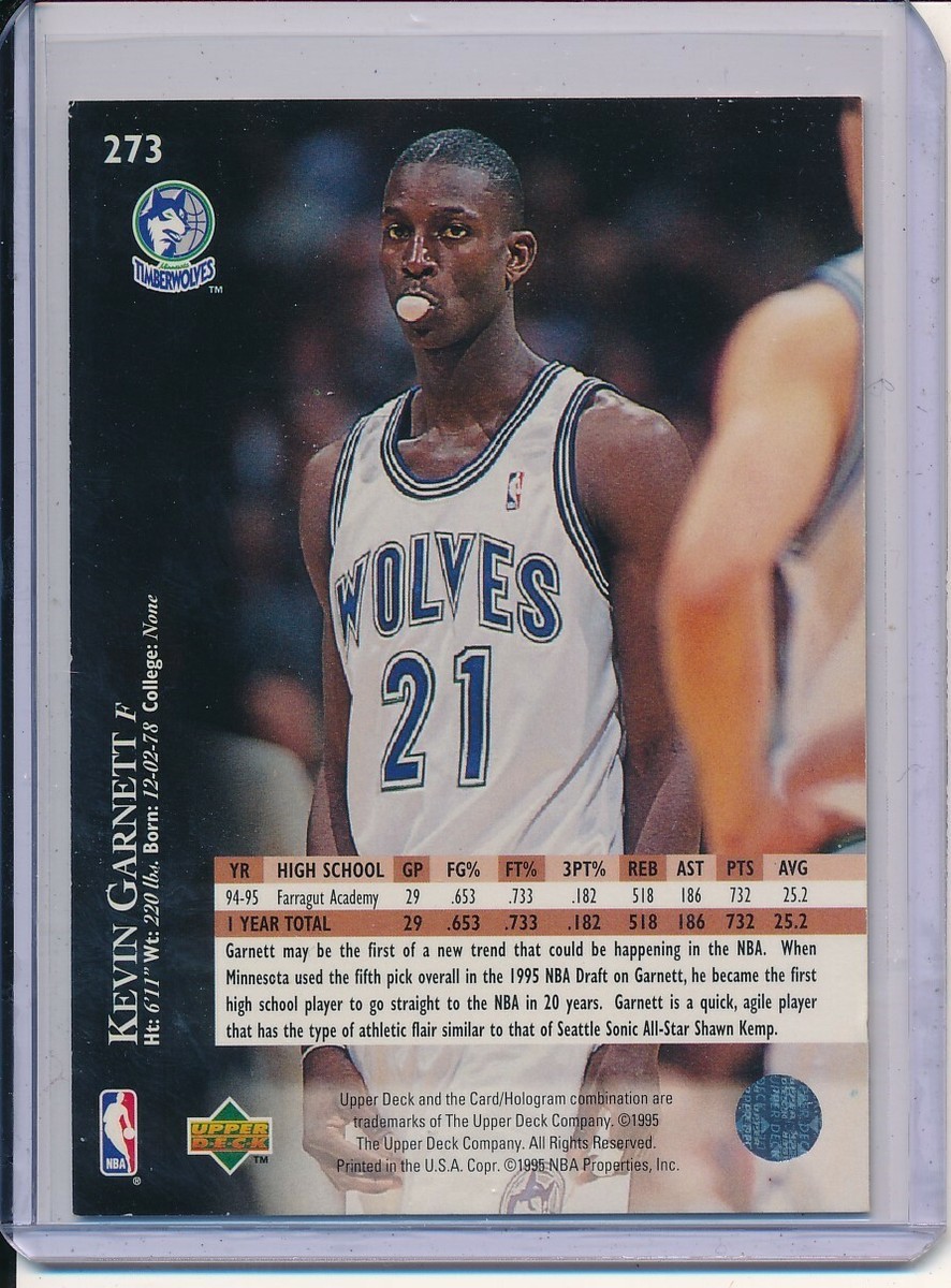 ⭐️ kevin⭐️ KEVIN GARNETT 1995-96 UPPER DECK ROOKIE CARD RC #273