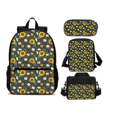 Sunflower Daisy Floral Kids School Backpacks Insulated Lunch Bag Pen Case Lot