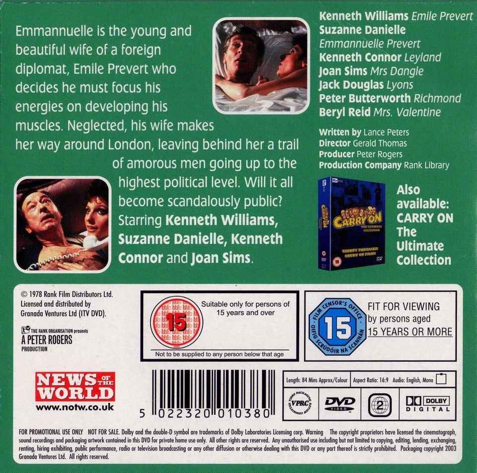 CARRY ON EMMANNUELLE - Ken Williams*Jack Douglas*Joan Sims*Ken Connor PROMO DVD - Image 2 of 2