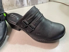 Born Concept b.o.c. Women's Black Leather Open Back Clogs 10M