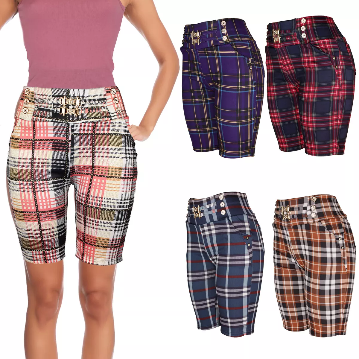 Women's plaid sales bermuda shorts
