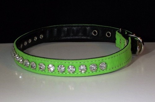 Cuello de Perro Estrás Joya Cristal Genuino Impresionante Brillante Pequeña Mascota Verde Neón - Imagen 4 de 6
