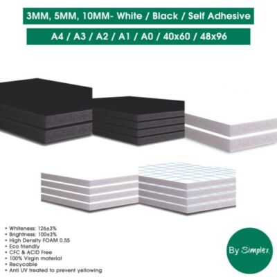 Premium Qualität 5 mm & 3 mm weiße Schaumstoffplatte, A4, A3, A2, A1, (1er - 15er Pack)