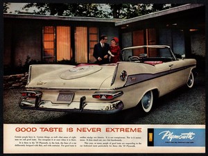 1959 White Plymouth Fury Convertible Car Man Woman Retro Vintage Ad Ebay