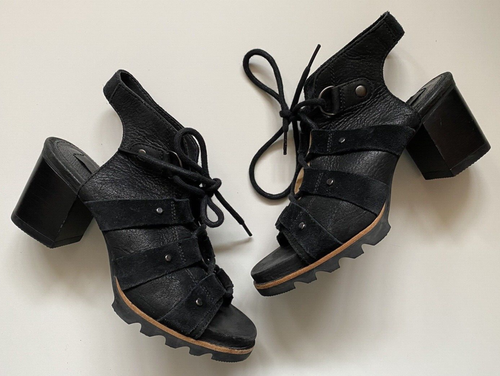 Sorel Addington Leather Suede Sandals Lace Up Black Women's Size 6.5 US |  eBay