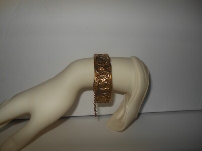 Vintage Lisner Signed Gold Tone Floral Repousse Art Nouveau