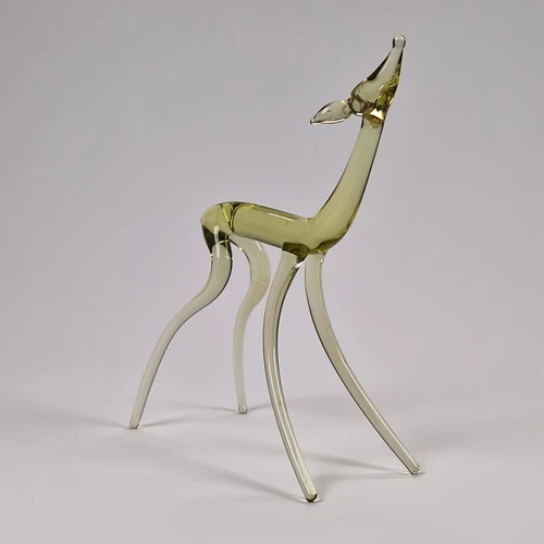 Vintage Soviet Fused Art Glass Figurine Doe Deer USSR Retro Deco Murano Style