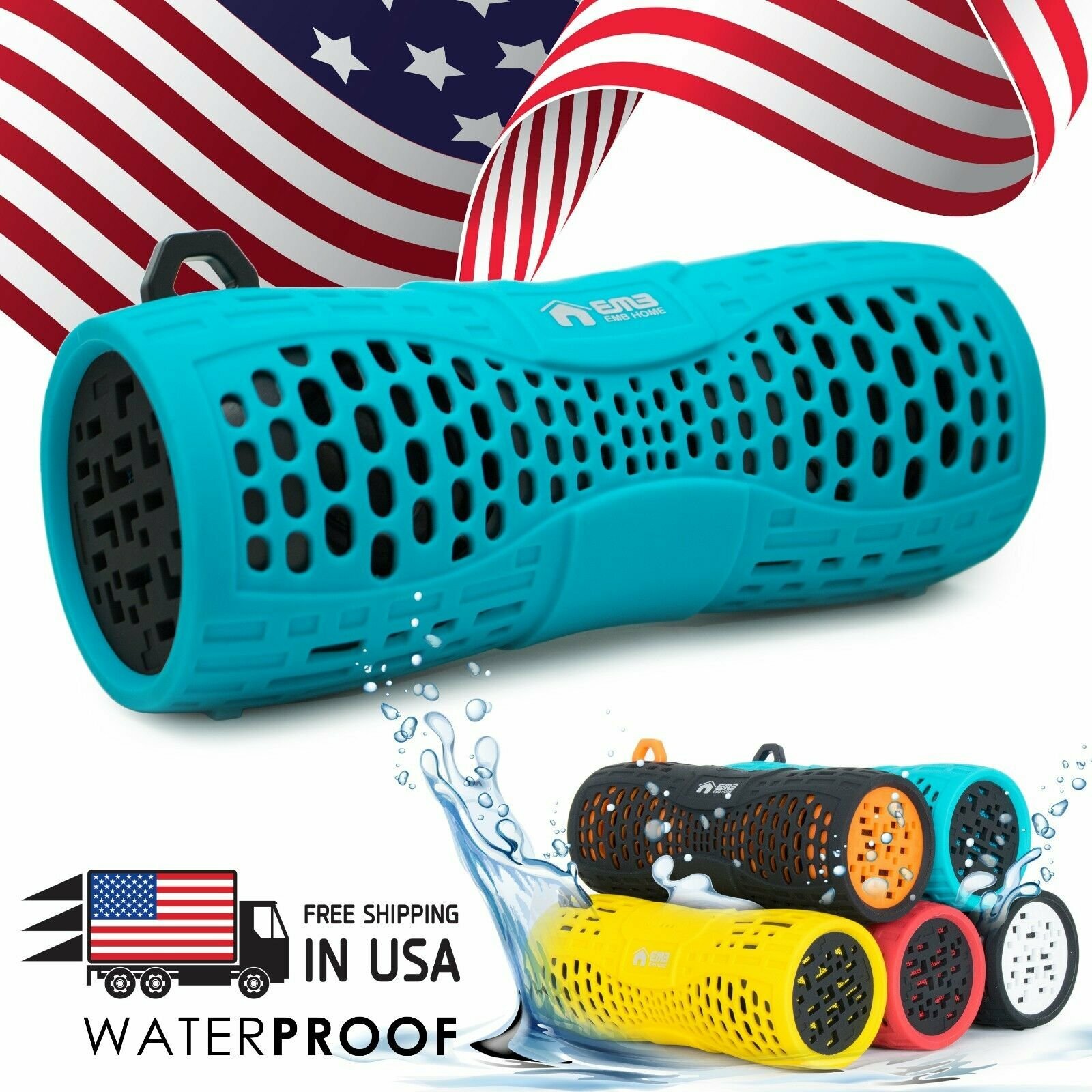 EMB Waterproof Bluetooth Speaker for Outdoor Shower Use - Rechargeable Wireless in Blue-image