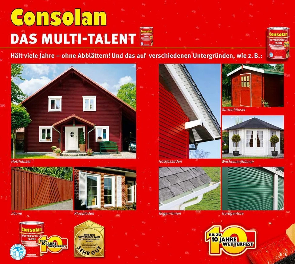 Consolan Wetterschutzfarbe 2,5l Deckend Außen Dauer Holzschutzlack Imprägnierung - Bild 3 von 4
